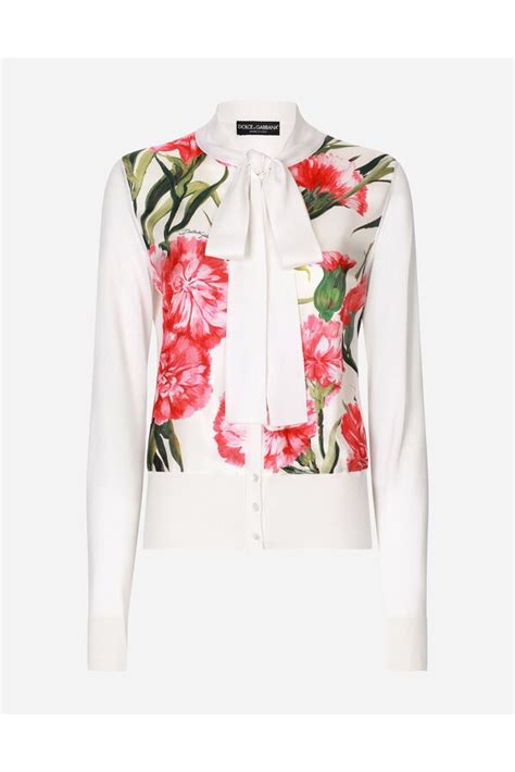 dolce gabbana carnation|Twill and silk cardigan with carnation print in  .